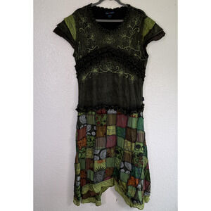 Agan Traders Dress Womens XL Patchwork Boho Embroidered Fit Flare Hippie Nepal